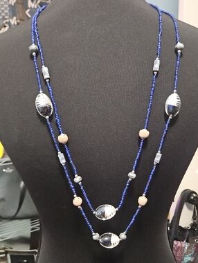 Blue Beaded Layered Necklace - Unbranded